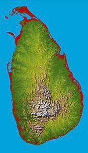 Topographic map of Sri Lanka 